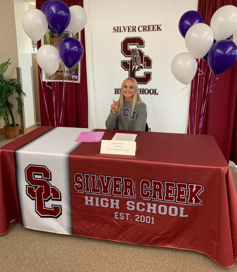 TCU+beach+volleyball+commit+Hayden+Huber+signs+her+letter+of+intent+on+November+10th+2021.+This+day+is+one+of+the+National+Signing+days+for+college+bound+athletes.+Huber+was+recognized+by+staff+and+coaches+as+being+an+excellent+athlete+and+student+during+her+time+at+Silver+Creek+High+School.