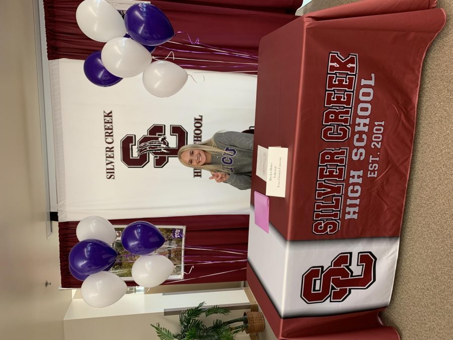 TCU beach volleyball commit Hayden Huber signs her letter of intent on November 10th 2021. This day is one of the National Signing days for college bound athletes. Huber was recognized by staff and coaches as being an excellent athlete and student during her time at Silver Creek High School.