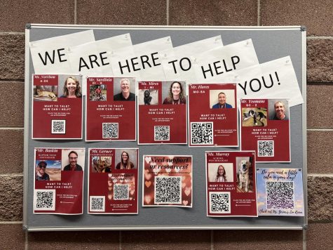 Silver Creek High School wall of all the counselors encouraging the students to reach out if they ever need help.