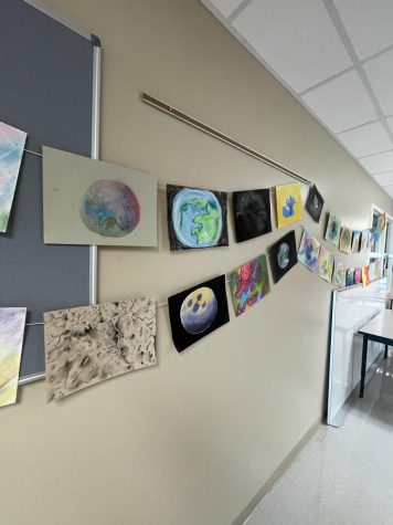 The beautiful and unique astronomy artwork hanging in the hallway of upper E wing. These pieces represent a new and unique perspective of an already published photograph that the James Webb Telescope has sent back to earth.