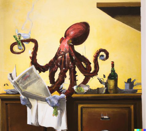 This image was made using Dall.E 2, with the prompt “Octopus reading a newspaper in a kitchen oil painting”. It really shows how far the A.I. has come, being able to use specific mediums, and more detailed locations.
