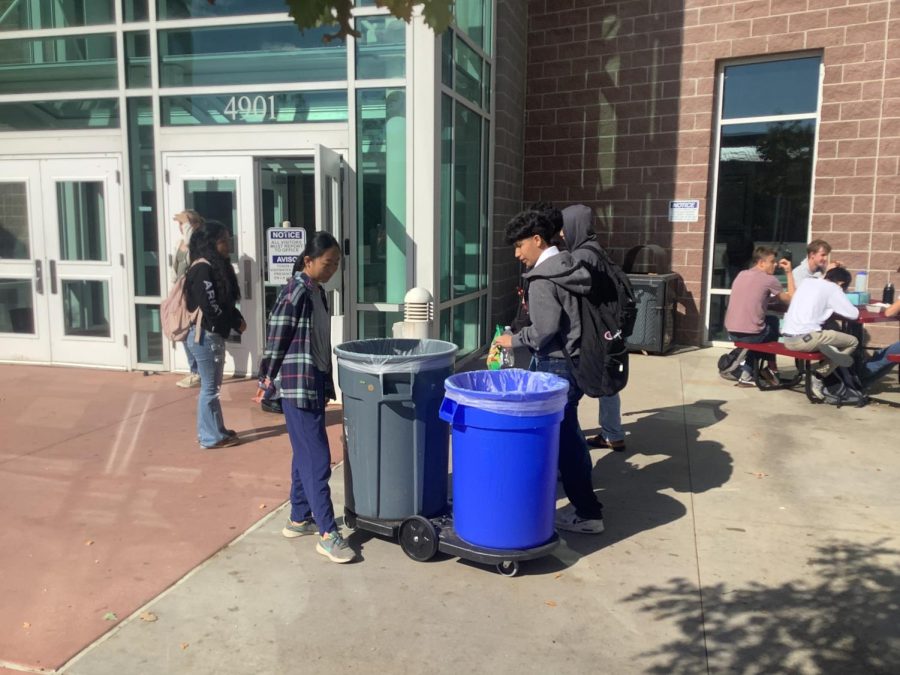 Students not throwing away trash during lunch time at Silver Creek high school. Photographed from left to right: Shana Goodwin and Heidi Garcia.