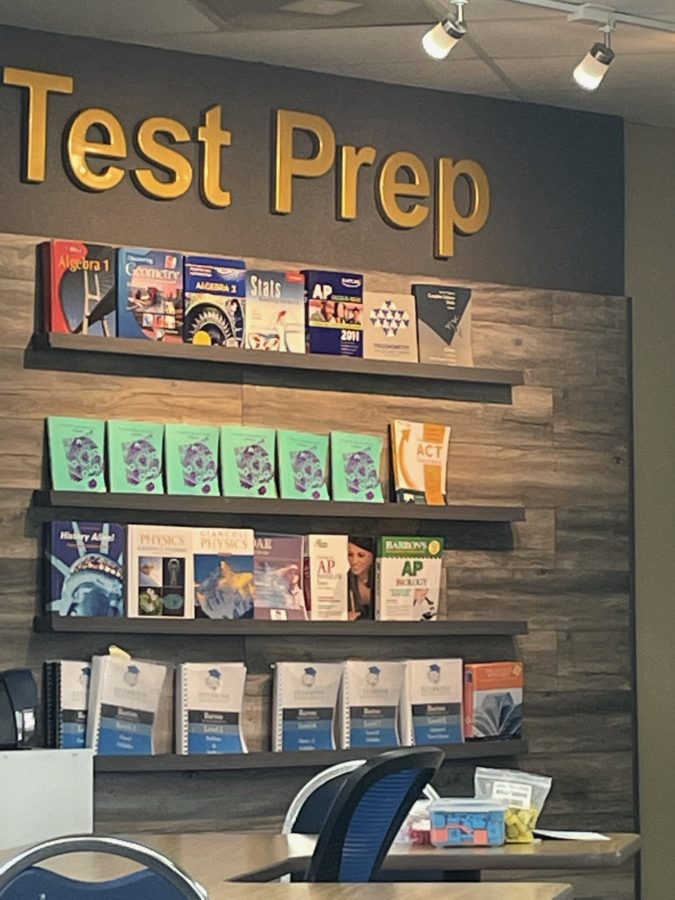 SAT+prep+books+on+display+at+Tutoring+Excellence+on+the+14th+of+March.+As+the+SATs+approach+many+look+to+test+prep+books+to+solidify+their+success.