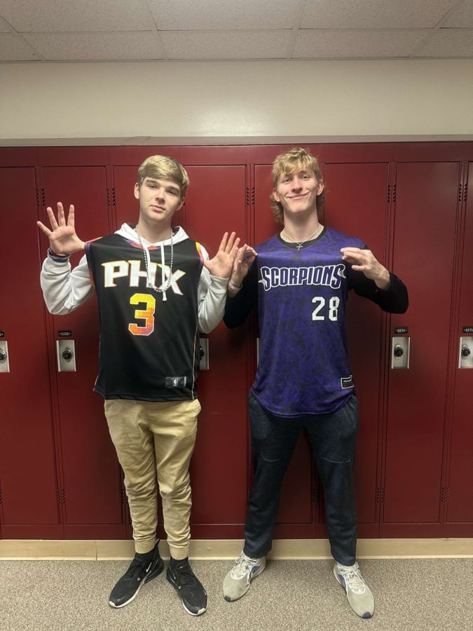 Seniors Quinn Lockwood and Michael Rich show their Inclusion Week pride on the last day which was Jersey Day to “Tackle our Differences.”