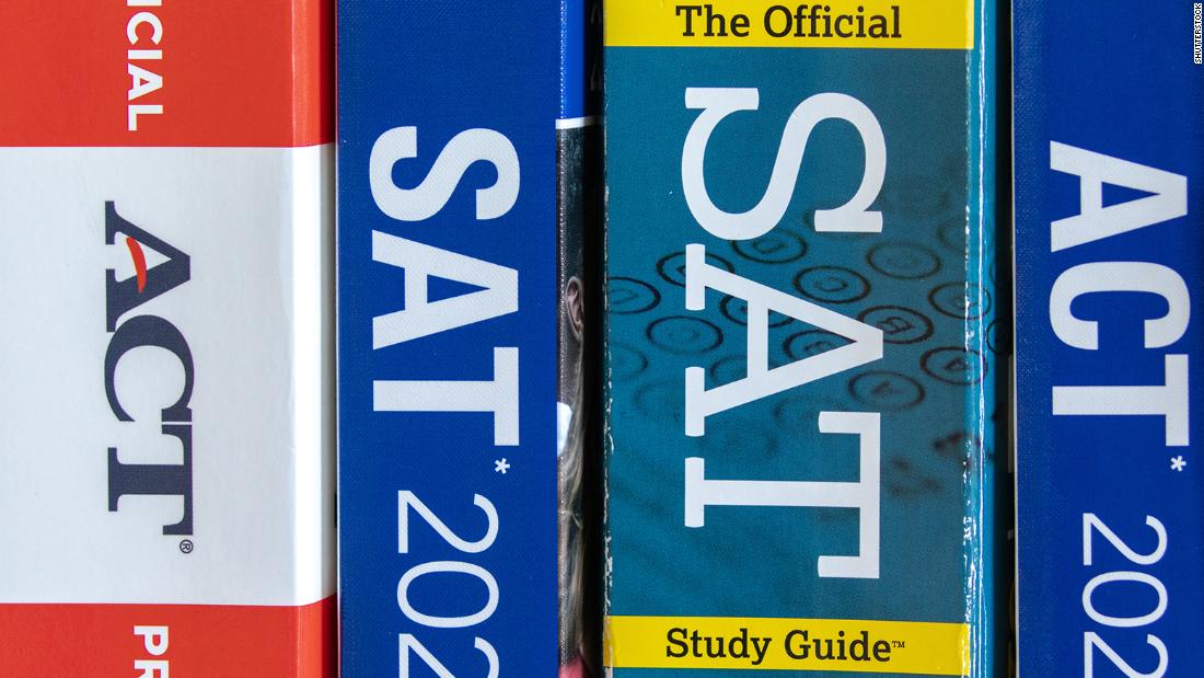 Standardized testing books are on display.