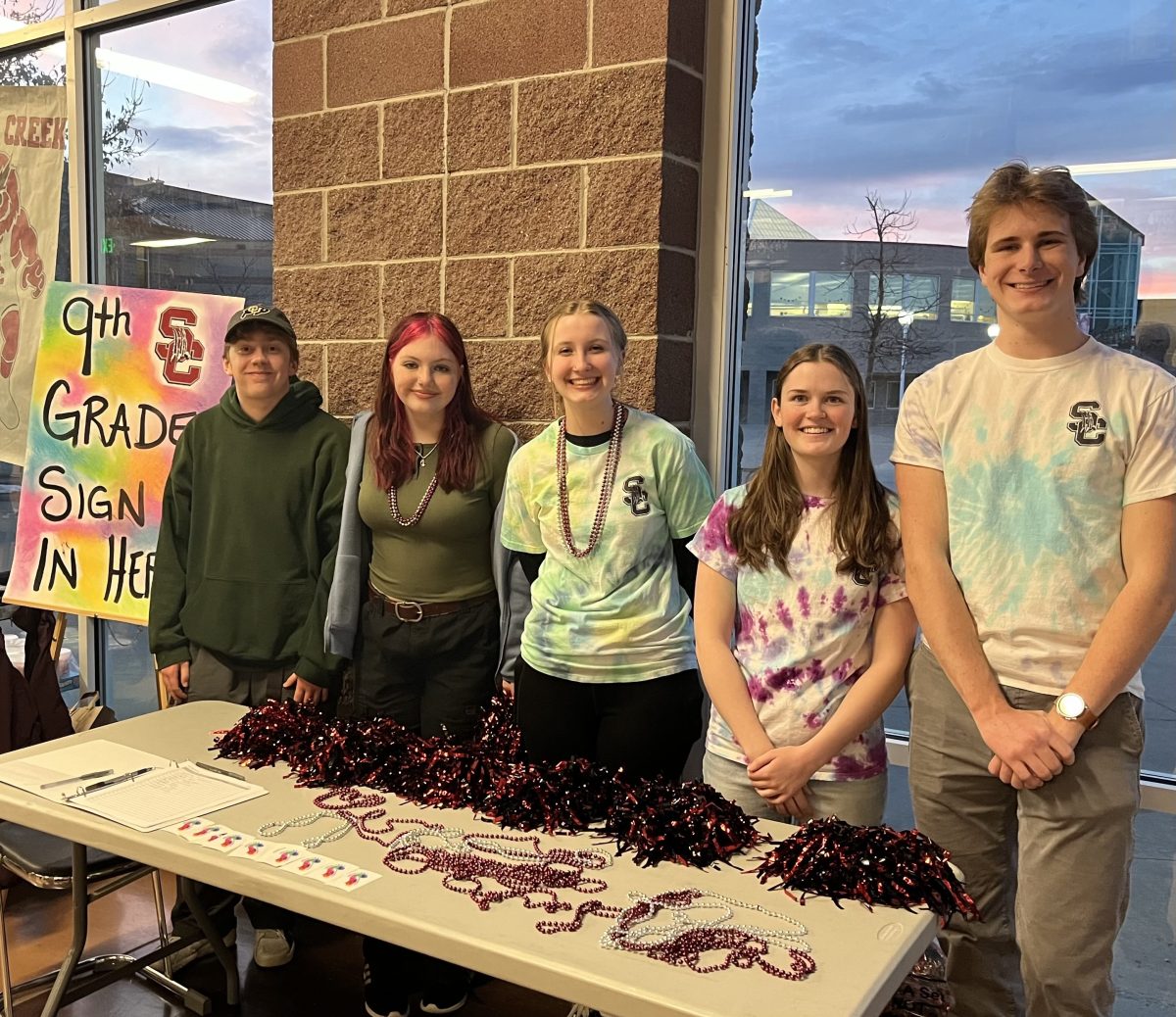 RLC member hosting the 9th grade Spirit Game. Members present (left to right) are Alex Dobson, Mia Frazier, Claire Atteberry, Lucy Scharf, and Benjamin Dolan.