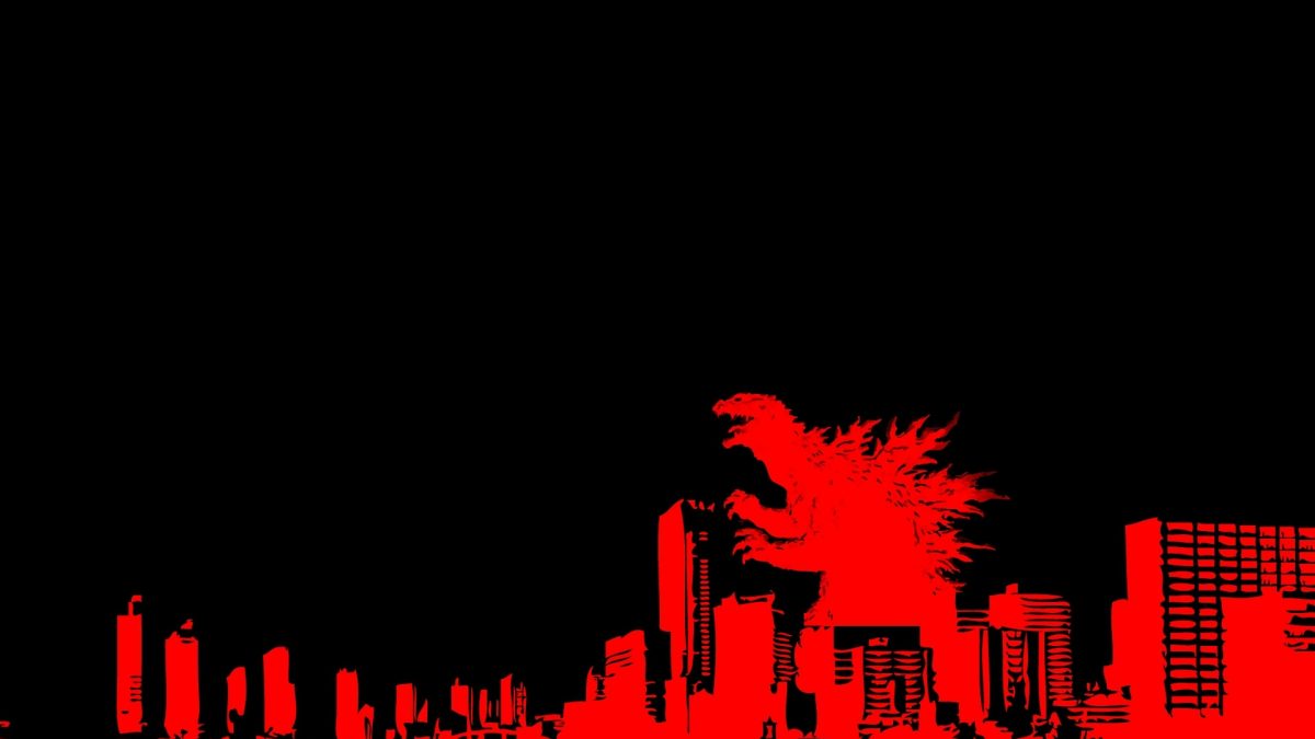 This a fair-use image from Goodfon that was created in 2013  by Soolbat. It is Godzilla in the  background with red buildings