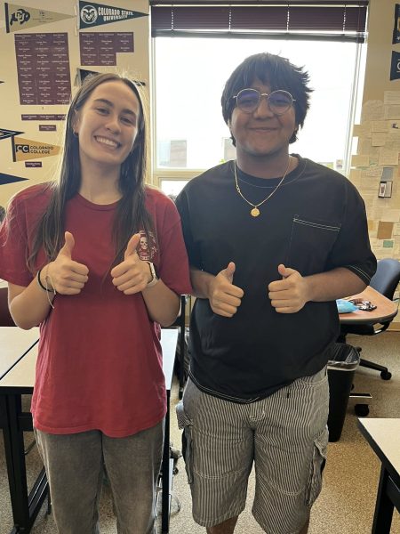 Silver Creek Student Senate President Brooklynn Baum and Vice President Om Singh pose for a photo after leading a Student Senate meeting.