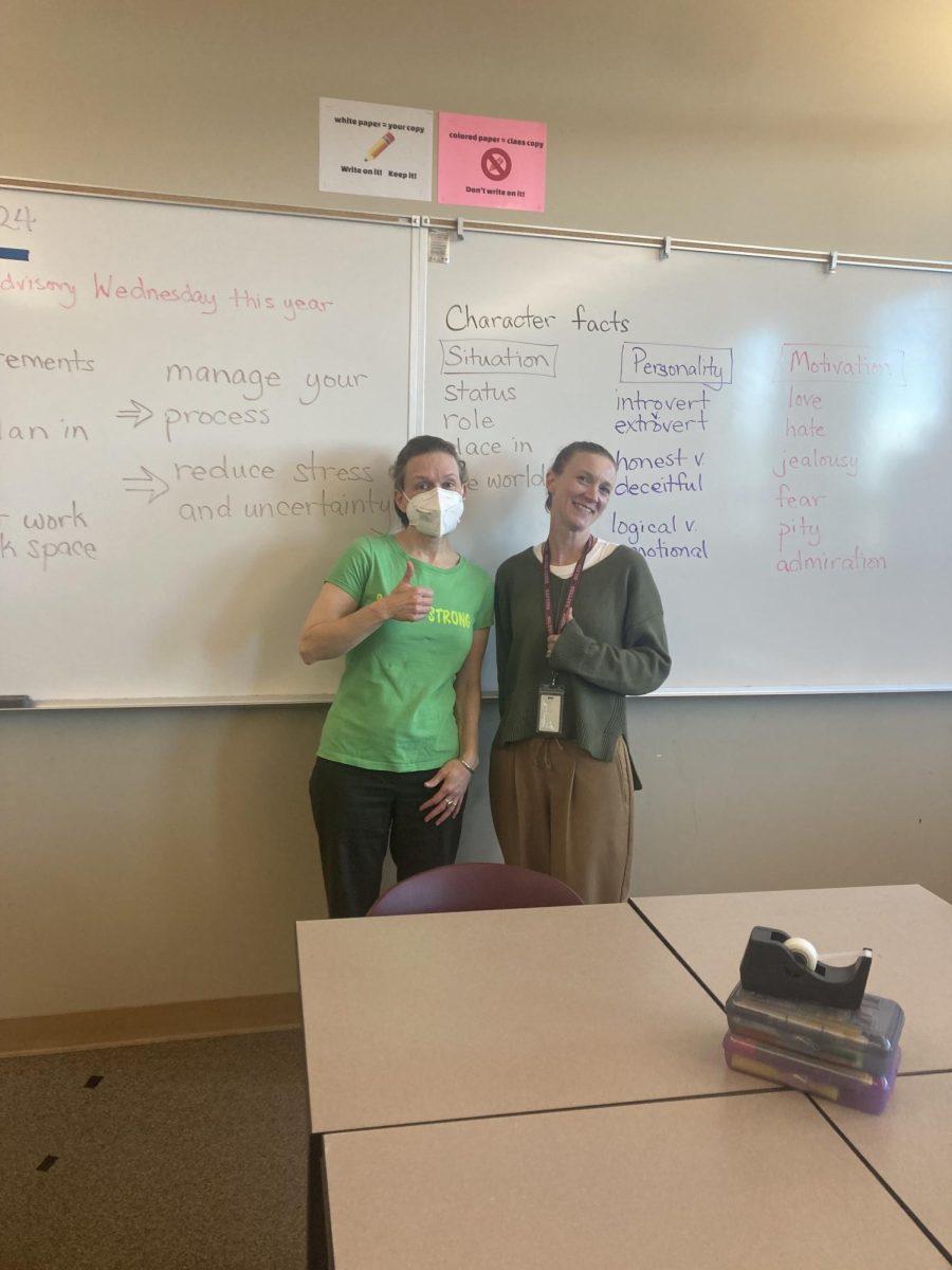 From the left: Nikki Tobias and Rebecca Hassanabad posing together in Tobias’s classroom on December 11th as they work to transition Hassanabad to her new classes.