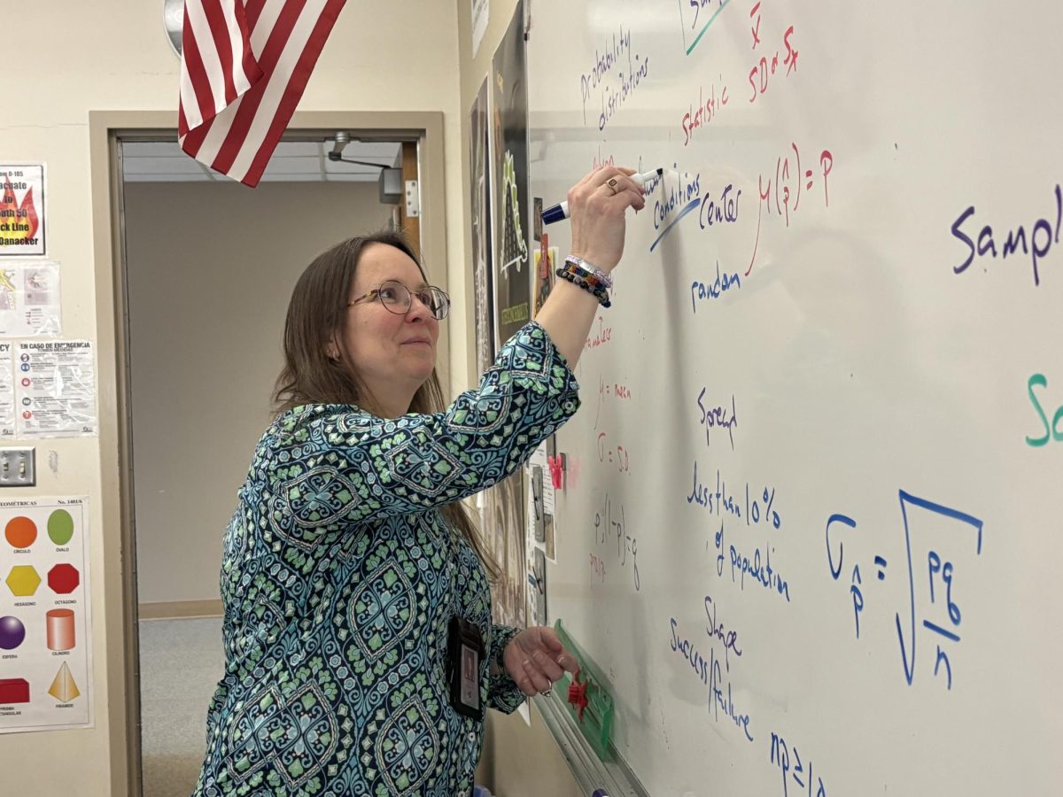 Mathematics teacher Kay Van Danacker teaching her AP Statistics class on Thursday, February 5th at Silver Creek High School.