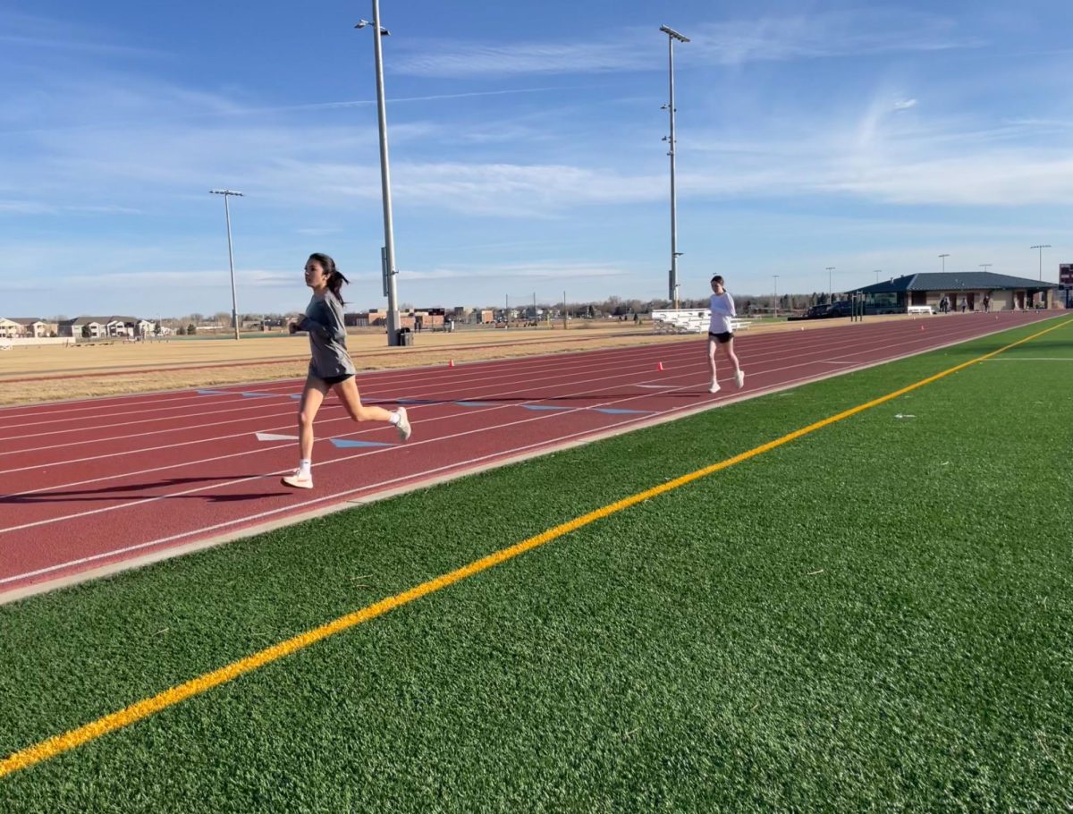 Maya Goodman and Mia Kunio sprinting through their 600m time trial during winter training. This was at the Silver Creek track on February 10th.