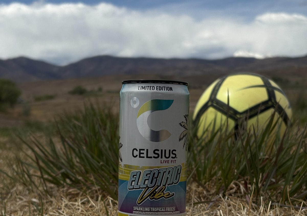 Celsius Electric Vibe sits on the grass next to a soccer ball. This drink sets to connect to summer and the 2026 World Cup.