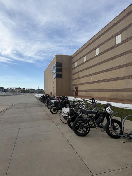 Silver Creek High School students leave E-Bikes on the bike stand. A lot of students use E-Bikes to commute to school.
